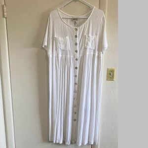 Kathryn Deene New York Linen-blend‎ White Dress 18 Vintage New with tag Buttons